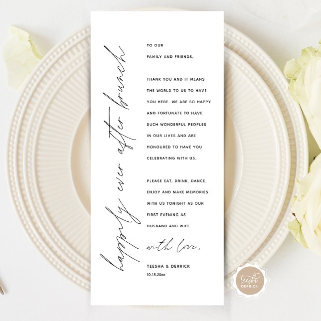 Minimalist Wedding Place Setting Thank You Card (Wedding Happily Ever After Brunch Place Setting Thank You Card, in Modern Minimalist Script Themed)