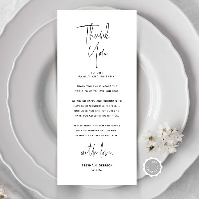 Minimalist Wedding Place Setting Thank You Card (Modern Minimalist Wedding Place Setting Thank You Card, Dinner Place Decor, Online Editable)