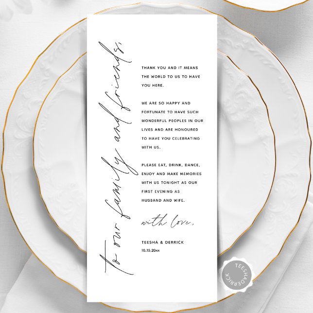 Minimalist Wedding Place Setting Thank You Card (Modern Minimalist Wedding Place Setting Thank You Card, Family and Friends, Online Editable)