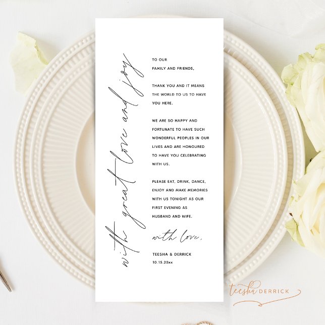 Minimalist Wedding Place Setting Thank You Card (With Great and Joy, Minimalist Modern Minimal Wedding Dinner Place Setting Thank You Card)