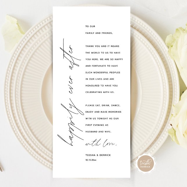 Minimalist Wedding Place Setting Thank You Card (Wedding Happily Ever After Dinner Place Setting Thank You Card, in Modern Minimalist Script Themed)