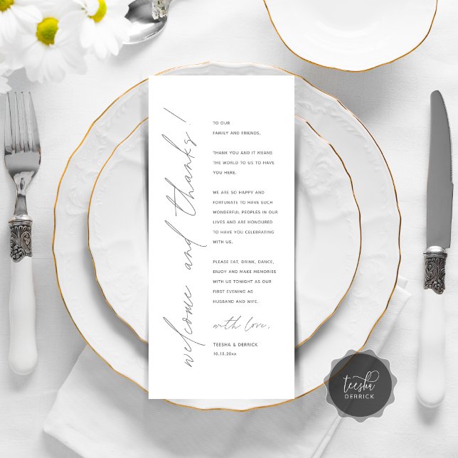 Minimalist Wedding Place Setting Thank You Card (Minimalist Wedding Place Setting Thank You Card, for dinner, brunch, lunch party, in dark grey)