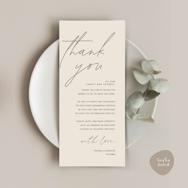 Minimalist Wedding Place Setting Thank You Card (Wedding Place Setting Thank You Card, Modern Minimalist in Cream Dark Grey)