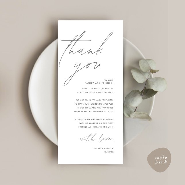 Minimalist Wedding Place Setting Thank You Card (Wedding Place Setting Thank You Card, Modern Minimalist in Dark Grey)