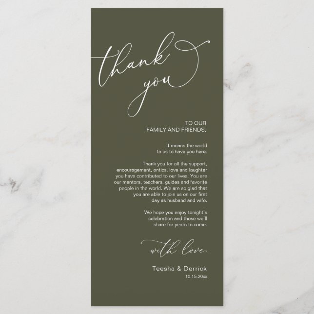 Minimalist Wedding Place Setting Thank You Card (Front)