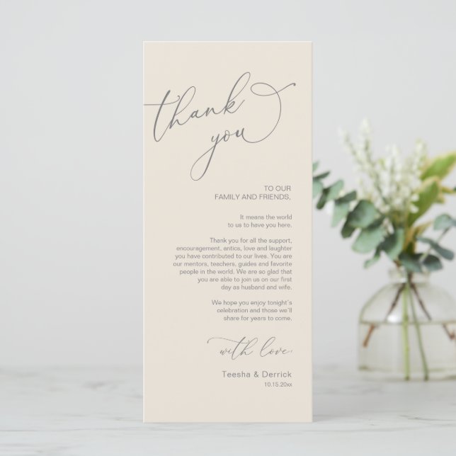 Minimalist Wedding Place Setting Thank You Card (Standing Front)