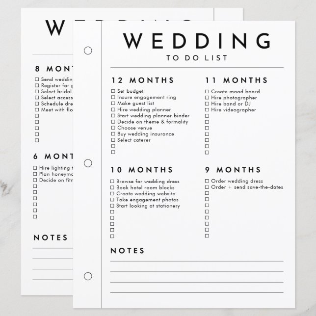 Minimalist Wedding Planner 12 - 5 Month Page (Front/Back)