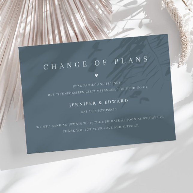 Minimalist Wedding Postponement Slate Blue Invitation (Creator Uploaded)