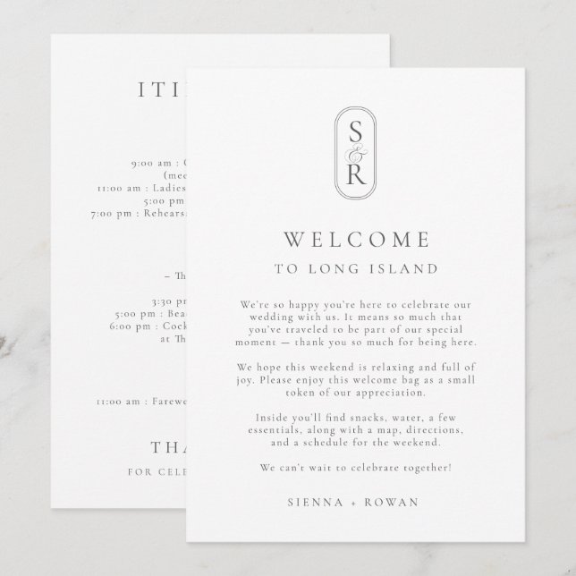 Minimalist Wedding Program Card with Monogram (Front/Back)