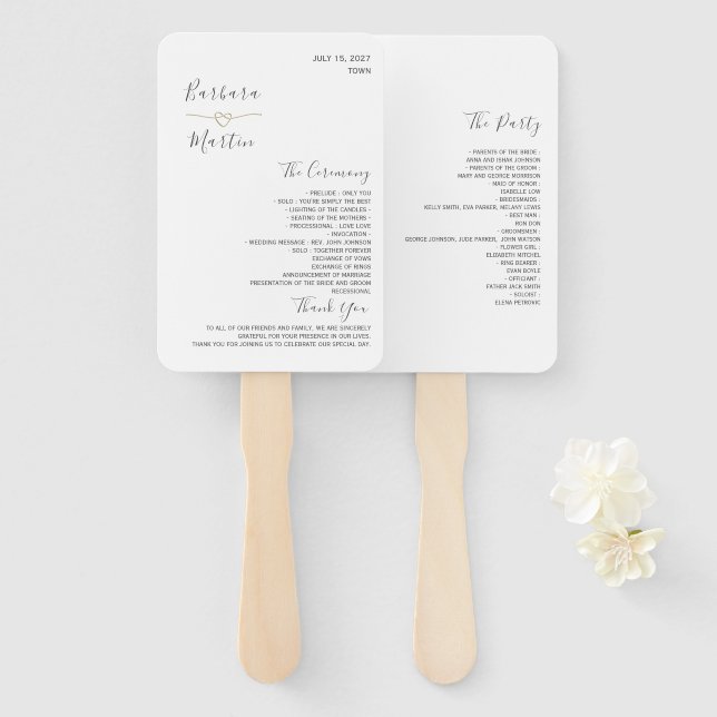 Minimalist Wedding Program Hand Fan (Front and Back)