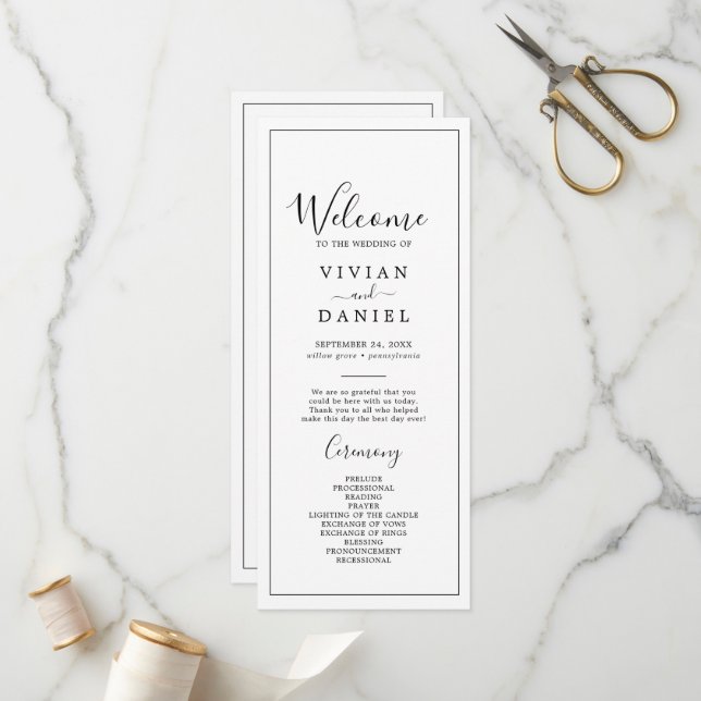 Minimalist Wedding Program Programme (Front/Back In Situ)