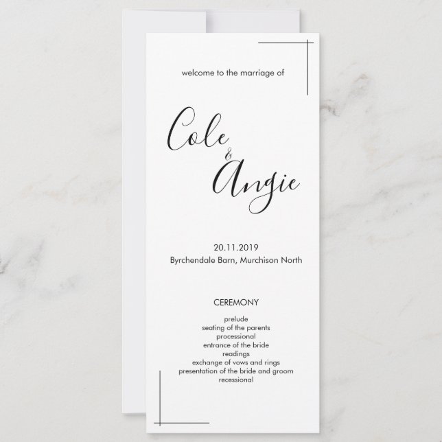 Minimalist Wedding Program with Crossed Borders (Front)
