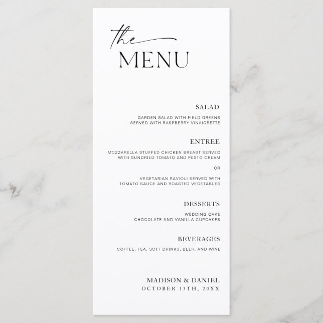 Minimalist Wedding Reception Dinner Menu (Front)