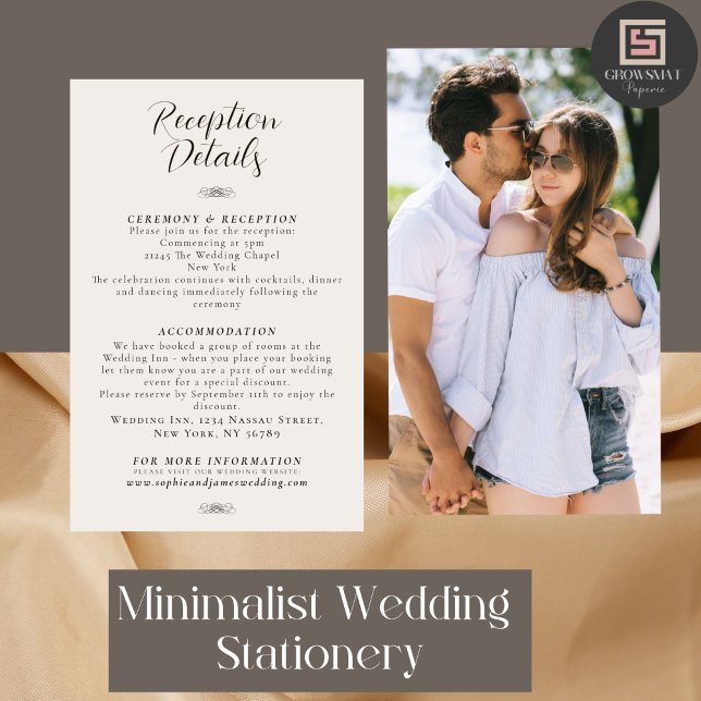 Minimalist Wedding Reception Info With Photo Invitation (Minimalist wedding reception details)