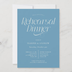 Minimalist Wedding Rehearsal Dinner Denim Blue Invitation