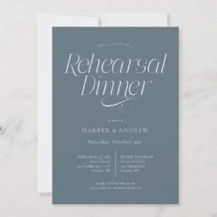 Minimalist Wedding Rehearsal Dinner Slate Blue Invitation