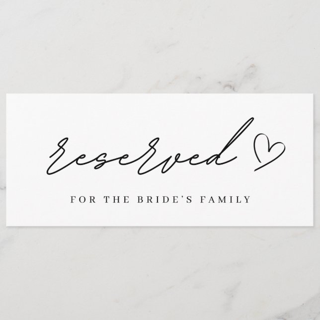 Minimalist Wedding Reserved Chair Sign (Front)