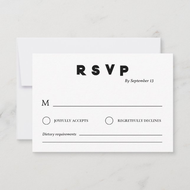 Minimalist Wedding RSVP Card | Simple Black &White (Front)