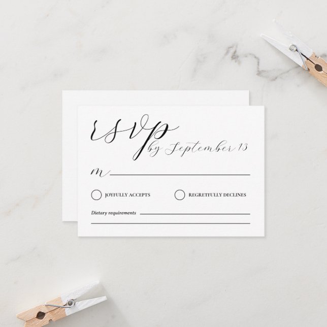Minimalist Wedding RSVP Card | Simple Black &White (Front/Back In Situ)