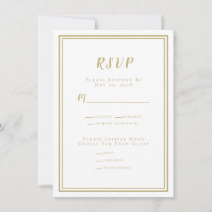 Minimalist Wedding RSVP Menu Gold & White