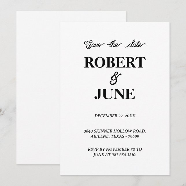 Minimalist wedding save the date card (Front/Back)