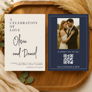 Minimalist Wedding Script Photo QR Code Invitation