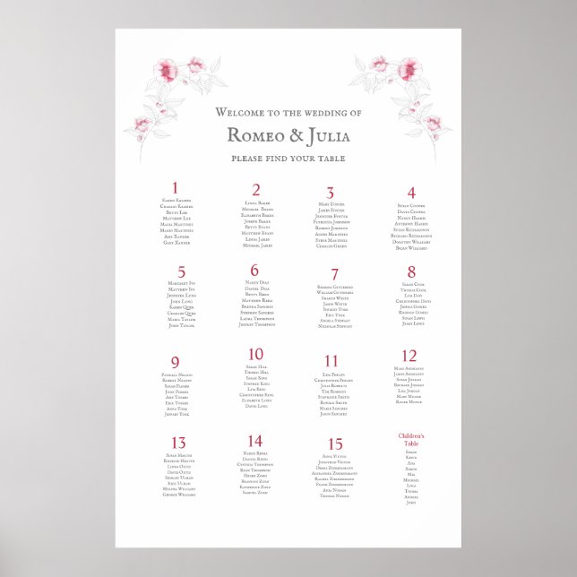 Minimalist Wedding Seating Chart 15 Tables Poster (Front)