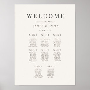 Minimalist Wedding Seating Plan (8) Warm White Poster