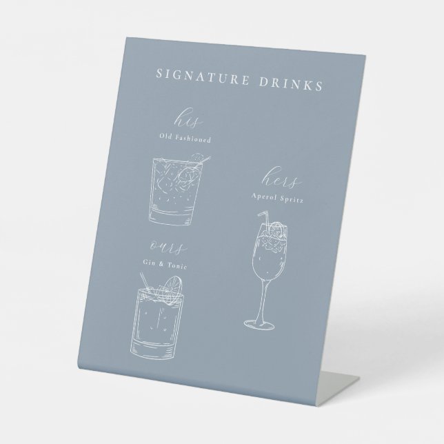 Minimalist Wedding Signature Drinks Pedestal Sign (Front)