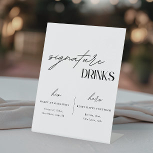 Minimalist Wedding Signature Drinks Pedestal Sign