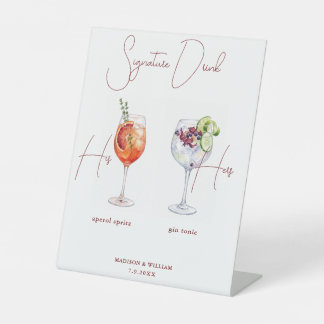Minimalist Wedding Signature Drinks Pedestal Sign