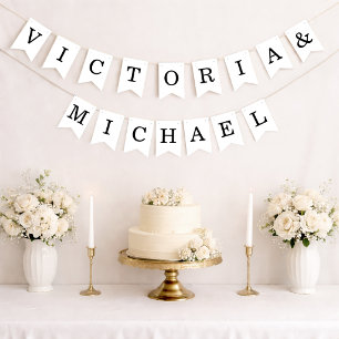 Minimalist Wedding Simple Black and White Names Bunting