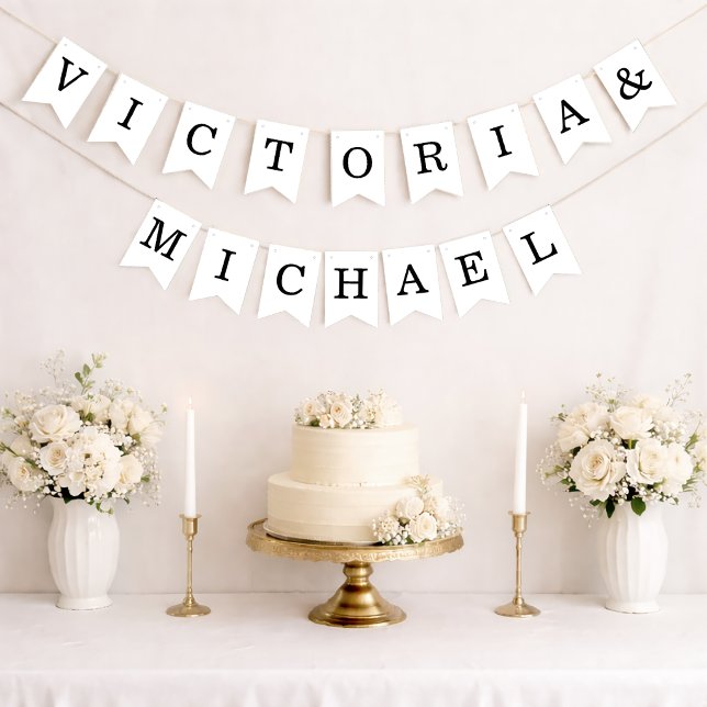 Minimalist Wedding Simple Black and White Names  Bunting (Creator Uploaded)