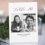 Minimalist Wedding Table 10 Number & Pictures Card<br><div class="desc">A different way to show your wedding table numbers. Designed to match the "Wedding Essentials - Classic" Collection. This template includes 2 pictures that could be when you were kids,  table 10 in. classic elegant script typography,  couple's names and wedding date. Get tables 1 - 15 in the collection</div>