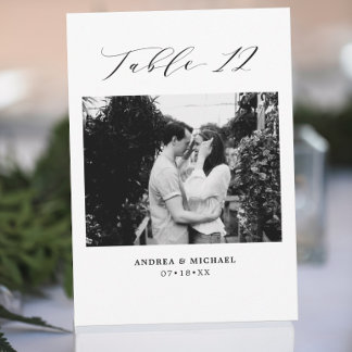 Minimalist Wedding Table 12 Number & Pictures Card
