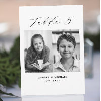 Minimalist Wedding Table 5 Number & Pictures Card