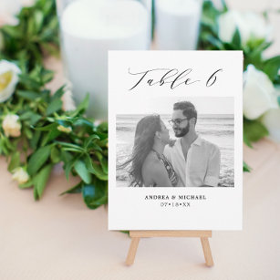 Minimalist Wedding Table 6 Number & Pictures Card
