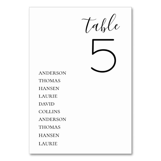 Minimalist Wedding Table Number (Front)