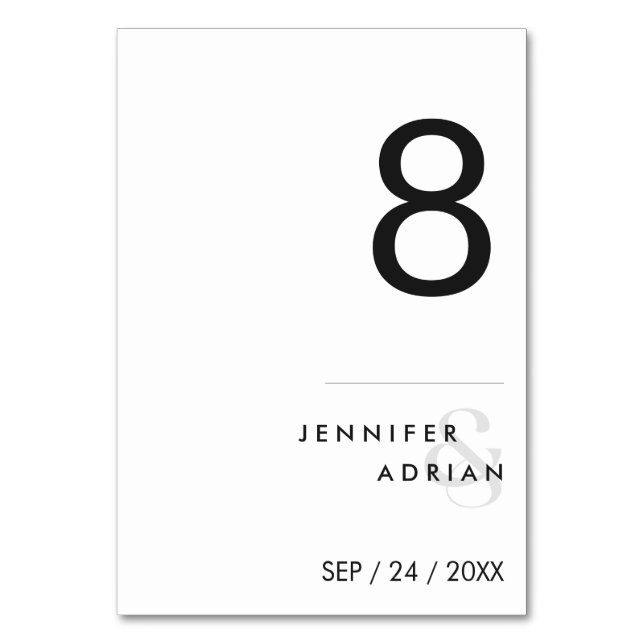 Minimalist Wedding Table Number - Customisable (Front)