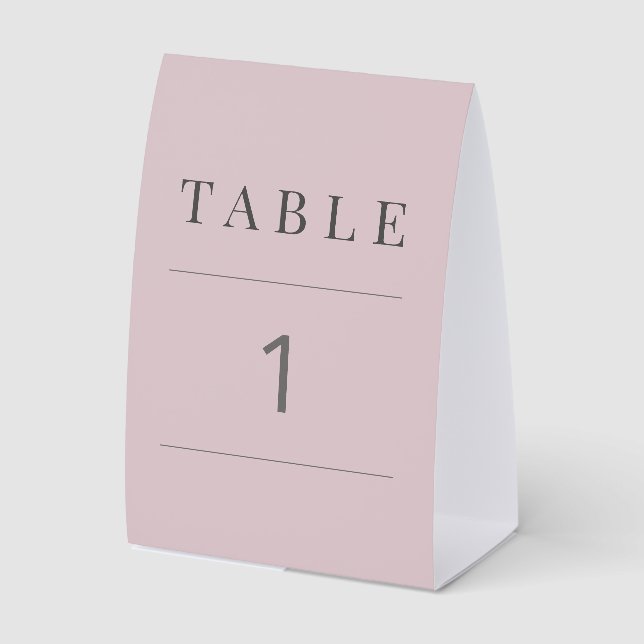 Minimalist Wedding Table Number Dusky Rose (Front)