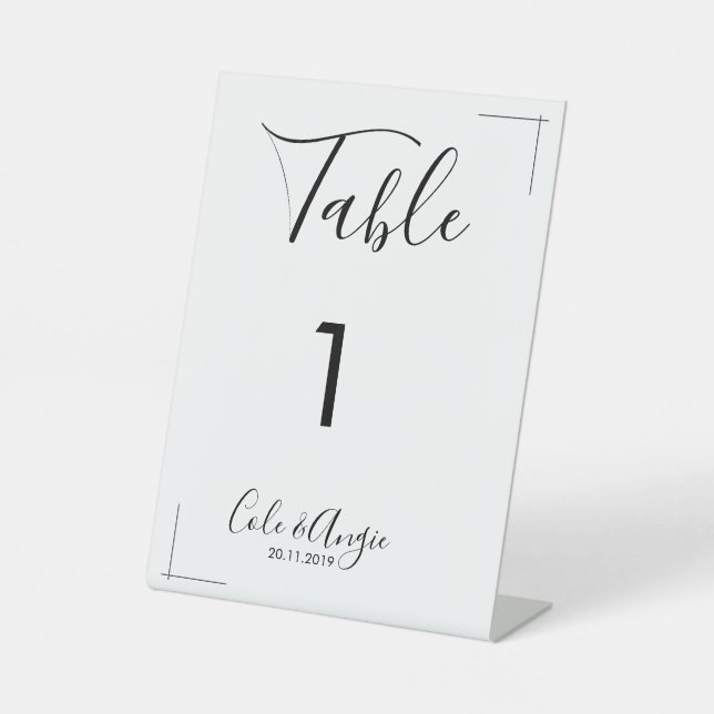 Minimalist Wedding Table Numbers - Crossed Borders Pedestal Sign (Front)