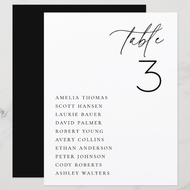 Minimalist Wedding Table Seating Print (Front/Back)
