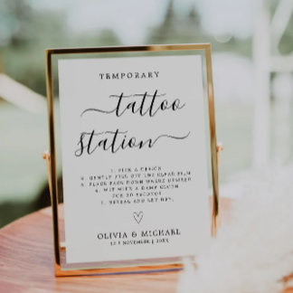 Minimalist Wedding Temporary Tattoo Station Sign, Invitation