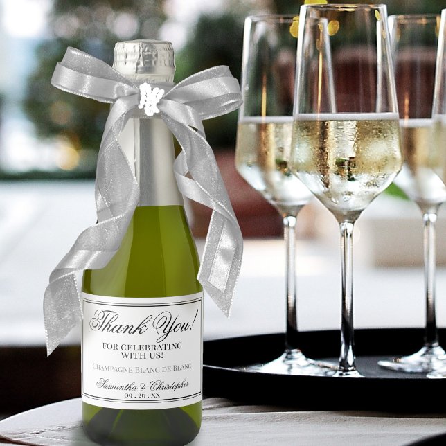 Minimalist Wedding Thank You Black & White Mini Sparkling Wine Label (Creator Uploaded)
