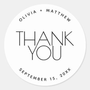 Minimalist Wedding Thank You. Black & White Simple Classic Round Sticker