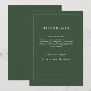 Minimalist Wedding Thank You Card Dark Green Chic