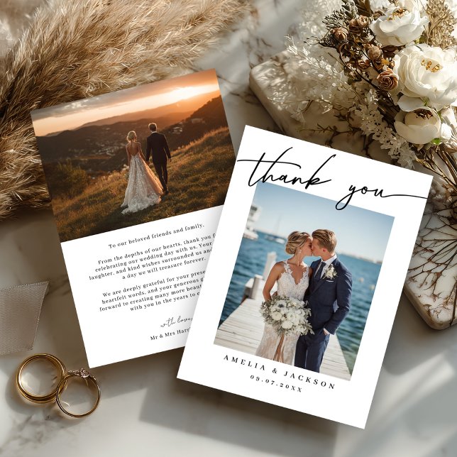 Minimalist Wedding Thank You Card – Photo Template (A chic minimalist wedding thank you card to share your love and gratitude.)