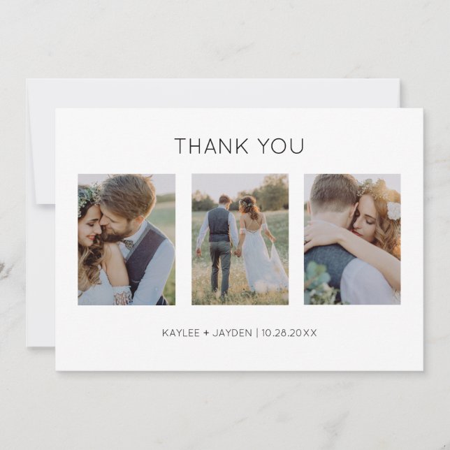 Minimalist Wedding Thank You Cards with Photos (Front)