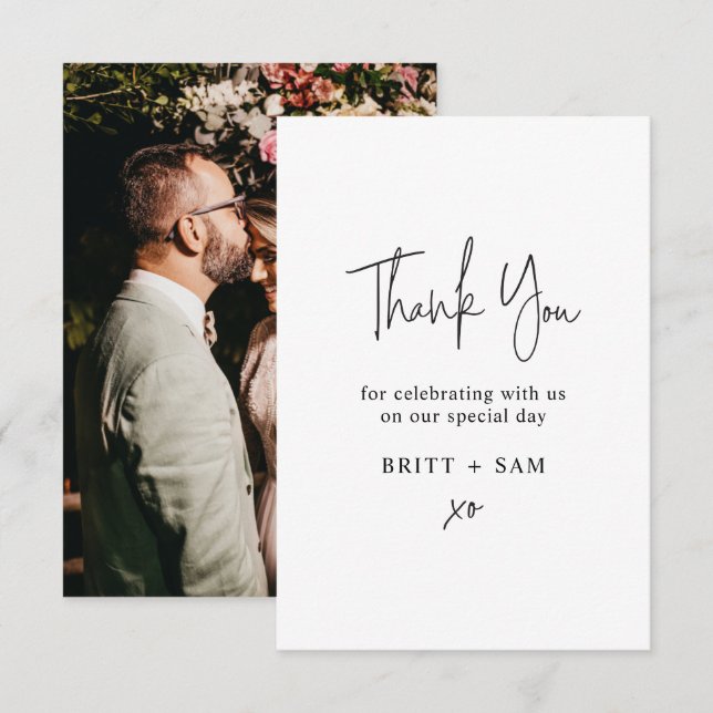 Minimalist Wedding Thank You Custom Photo Script Card (Front/Back)
