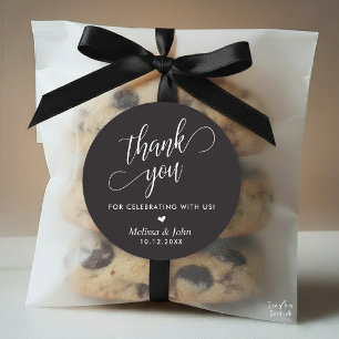 Minimalist Wedding Thank You Favour, in Charcoal Classic Round Sticker